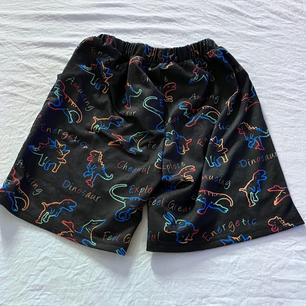 Kids Shein Dinosaur Shorts Size 7Y Black Neon Graphic Print Elastic‎ Waist - Picture 3 of 3